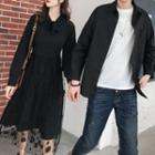 Couple Matching Mesh Panel Long-sleeve Midi A-line Dress / Plain Shirt / Short-sleeve T-shirt