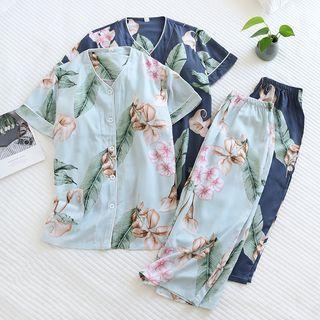 Loungewear Set : Print Short-sleeve Padded Layer T-shirt & Pants