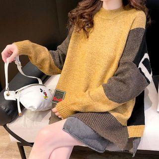 Long-sleeve Mock Two-piece Contrast-color Sweater