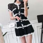 Set: Short-sleeve Mini A-line Lace Dress + Slipdress