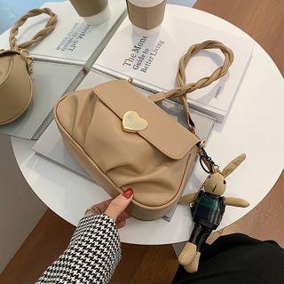 Woven Strap Heart Buckle Flap Shoulder Bag