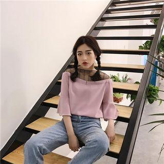 Mesh Panel Bell-sleeve Top