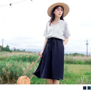 Drawstring Waist Floral Panel Midi Dress