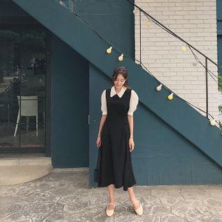 Button-side Pinafore Dress Black - One Size