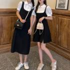 Puff-sleeve Shirt / Midi A-line Overall Dress / Mini A-line Overall Dress