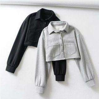 Front Pocket Cropped Button Top
