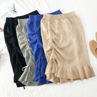 Ruffled-hem Drawstring Pencil Skirt