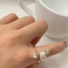 Butterfly Rhinestone Faux Pearl Ring Gold - One Size