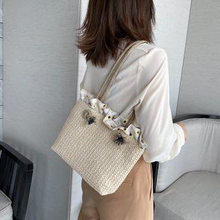 Ruffle Straw Tote Bag