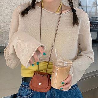 Long-sleeve Knit Crop Top / Halter-neck Top
