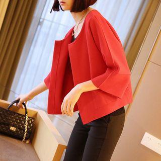 Plain 3/4 Sleeve Cropped Cardigan