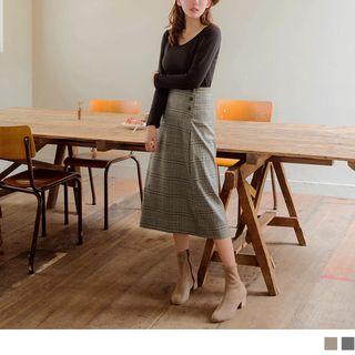 Plaid Side Buttoned A-line Skirt
