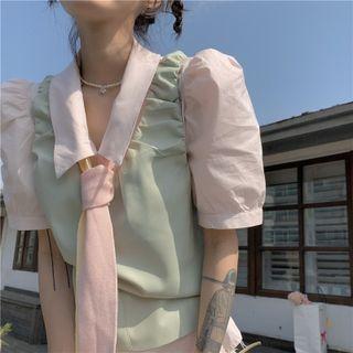 Puff-sleeve Blouse / Vest / Necktie