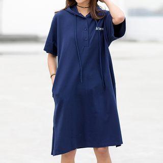 Letter Embroidered Short Sleeve Hoodie Dress