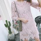3/4-sleeve Zip-back Laced Dress