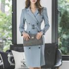 Long-sleeve Double-breasted Sheath Coat Dress
