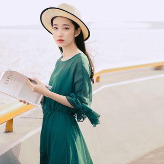 Set: 3/4-sleeve Midi Chiffon Dress + Strappy Dress