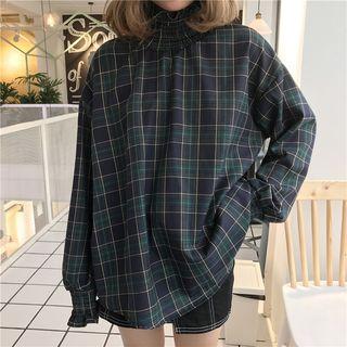 Plaid High Neck Pullover