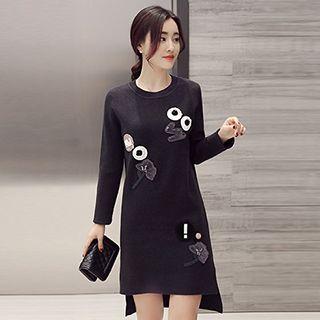 Wool Blend Applique Long Sweater