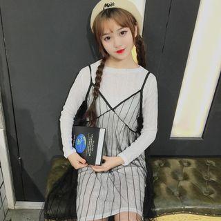 Set: Long-sleeve T-shirt Dress + Strappy Dress