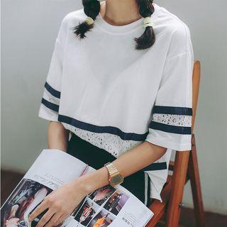 Perforated Stripe Short-sleeve T-shirt