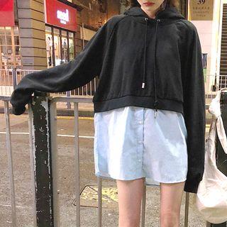 Two-tone Hooded Top Black - One Size