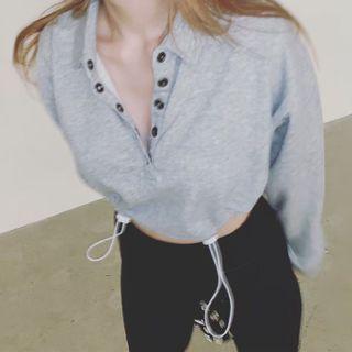 Drawstring-cuff Henley Sweatshirt