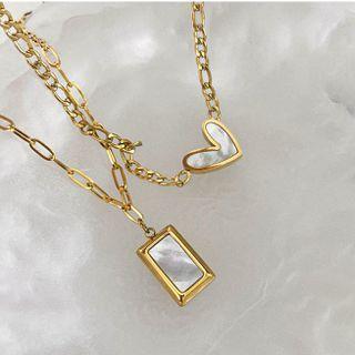 Rectangle / Heart Shell Pendant Alloy Necklace