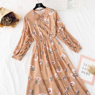 Tie-neck Flower Chiffon Maxi Dress