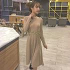 Long-sleeve Lace-up Knit Dress