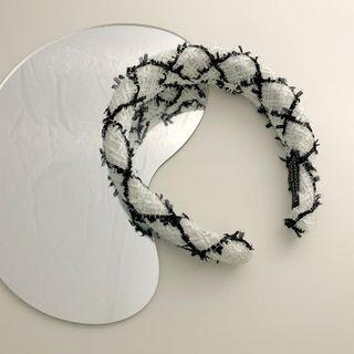 Fabric Plaid Headband White & Black - One Size