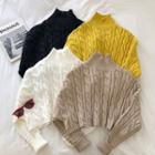 Plain Mock-neck Cable-knit Long-sleeve Sweater