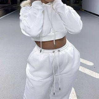 Set: Cropped Hoodie + Wide-leg Sweatpants
