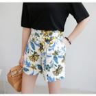 Band-waist Floral Linen Blend Shorts