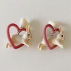 Rabbit Heart Dangle Earring 1 Pair - Red & White - One Size
