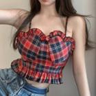 Plaid Crop Camisole Top Camisole - Plaid - Red - One Size