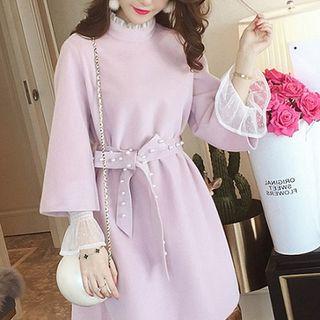 Long-sleeve Lace Panel Frill Collar Dress