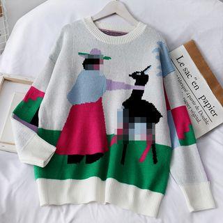 Loose-fit Printed Sweater White - One Size