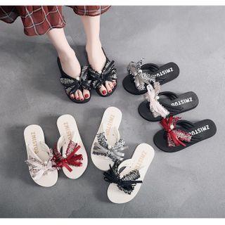 Tweed Bow Flip-flops