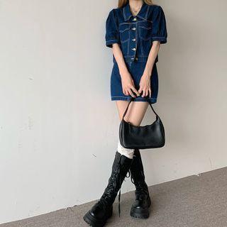 Short-sleeve Denim Jacket / Pencil Skirt