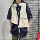 Mock Two Piece Vest Panel Short Sleeve Shirt