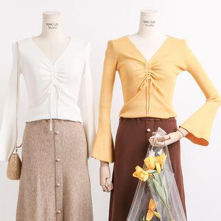 Drawstring-front V-neck Knit Top
