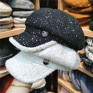 Shearling Rhinestone Cap