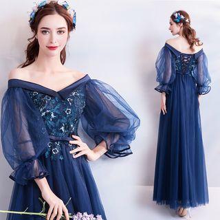 Off-shoulder Embroidered A-line Evening Gown