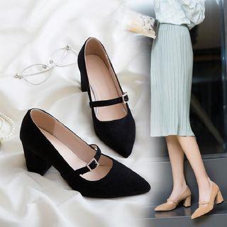 Chunky Heel Pointy Toe Pumps