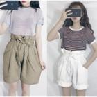 Short-sleeve Striped Knit Top / Shorts