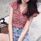 Plaid Short Sleeve Cropped Top