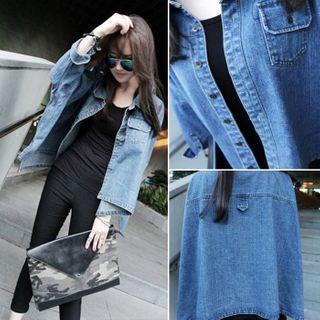 Pocket Detail Denim Shirt Blue - One Size