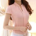 Short-sleeve Notch Neck Chiffon Blouse