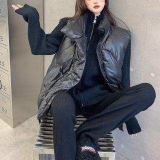 High-neck Zipper Sweater / Stand-collar Padded Vest Jacket